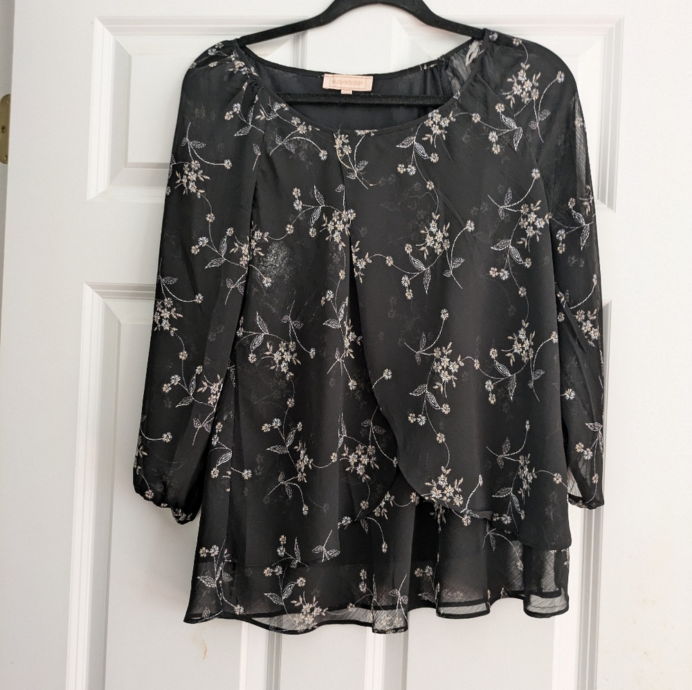 Blousology blouse round neck sheer- ish M - Picture 8 of 8